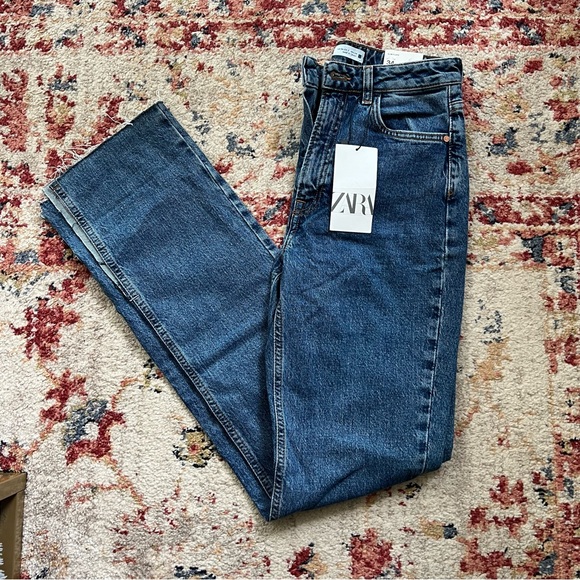 Zara Denim - Zara dark wash slim flare high rise full length split Jean new with tags